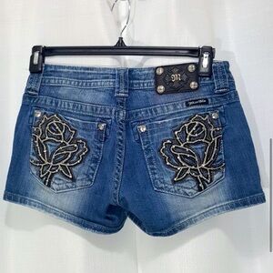 Rare MISS ME Embroidered Rose Jean Shorts